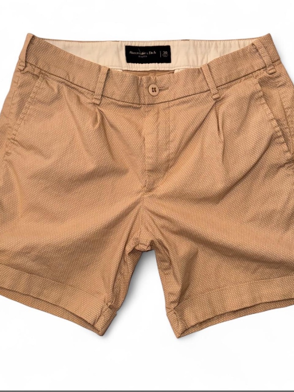 Abercrombie & Fitch Men's Pleated Cuffed Chino Shorts - Tan Geo Pattern Size 30